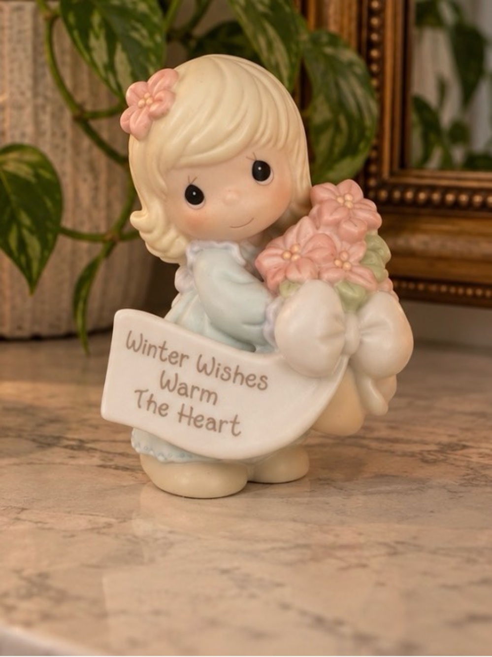 Precious Moments Pastel Pink & Cream Winter Wishes Figurine